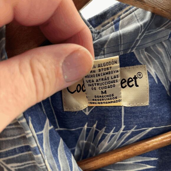 Cooke Street Mens Honolulu Camp Hawaiian Shirt Medium Blue Green Leaves - Picture 4 of 5